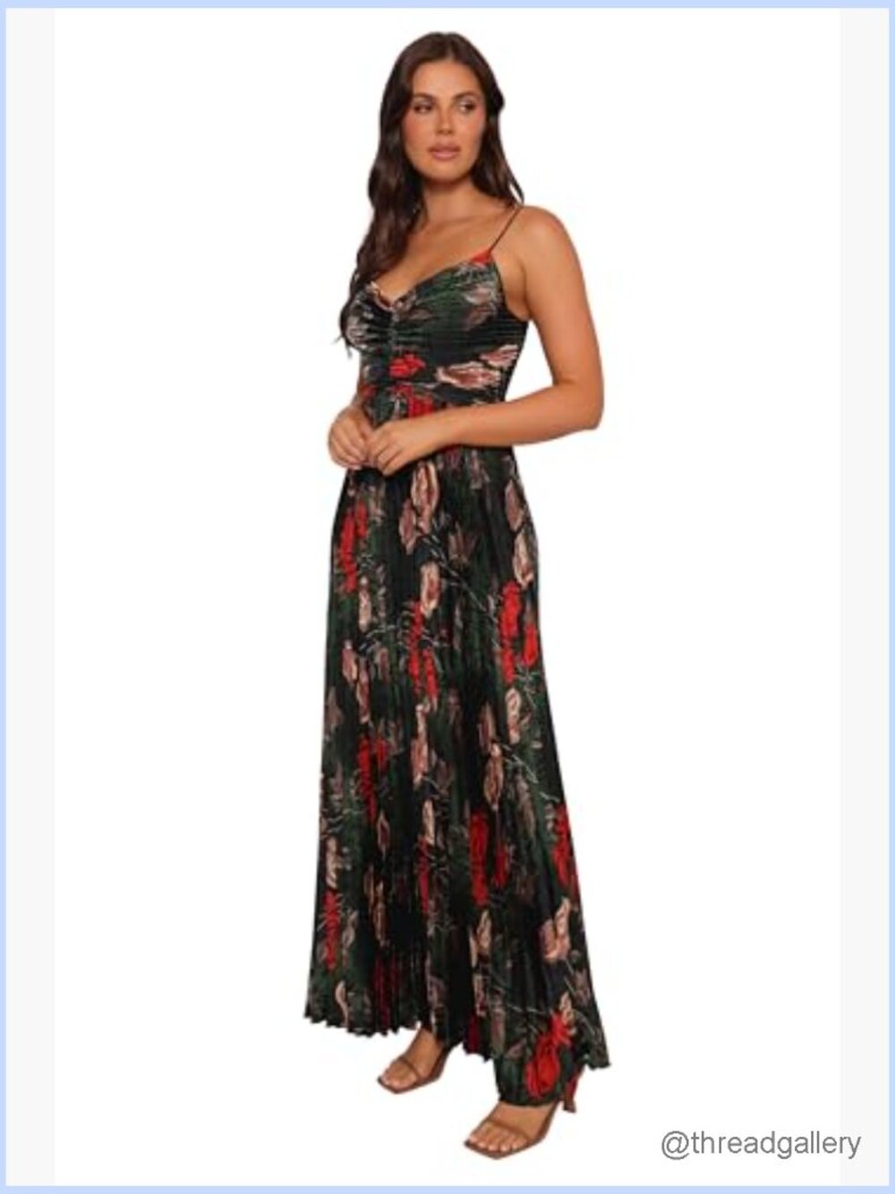 Pleated Maxi Dress with A-Line Silhouette and V-Neck - Picture 3 of 3